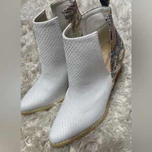 White and brown heel boots